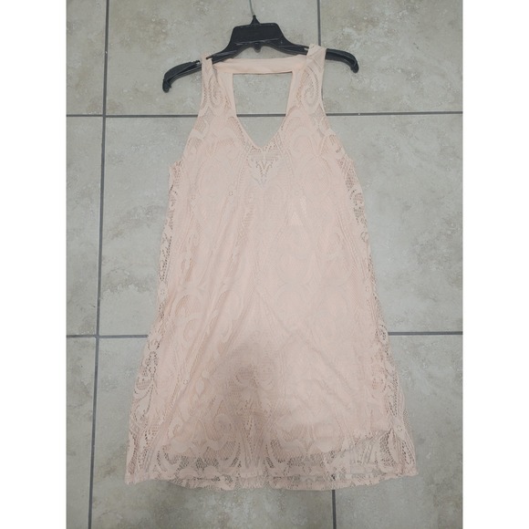 Pink Lace Dress Sleeveless V Neck Party Cocktail Dress Summer - Picture 4 of 5